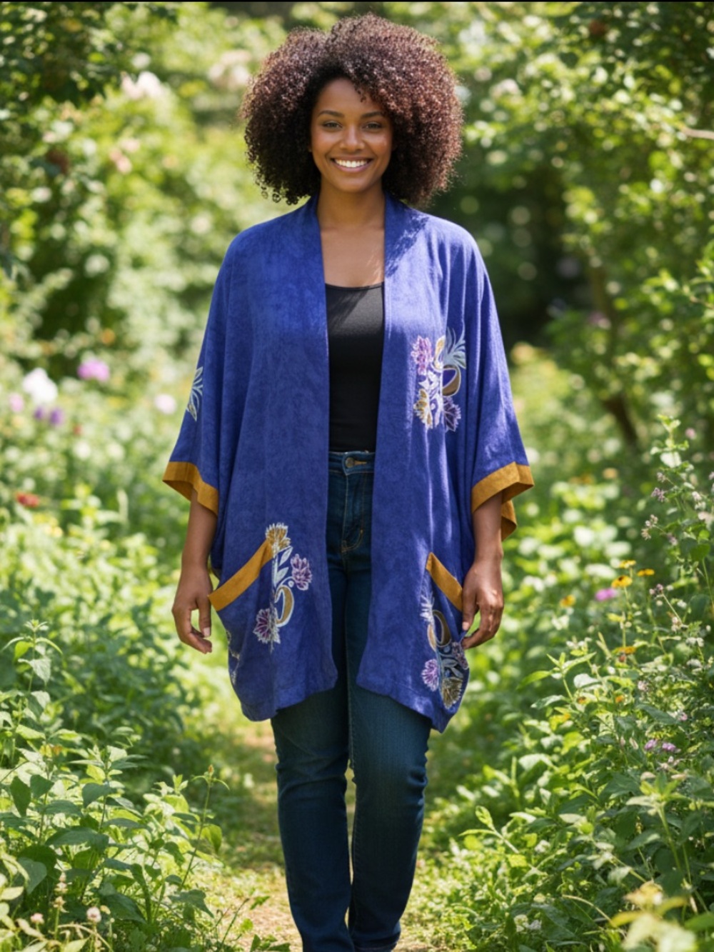 Legends Los Angeles Royal Blue Floral Kimono Tunic
